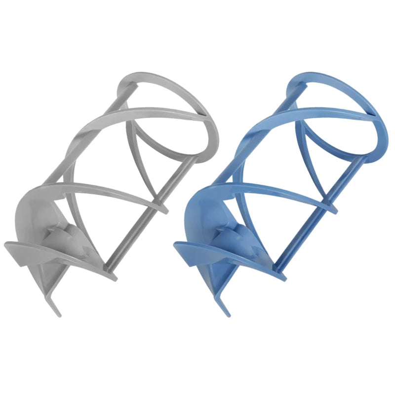 Two spiral slushie machine replacement augers in grey and light blue, featuring a durable, open-frame design.