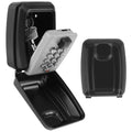 Black plastic key lock box with an open compartment and a silver numeric keypad for combination access.