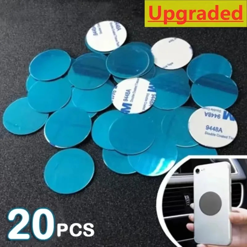 A pile of 20 circular, blue double-sided adhesive metal plates for mounting mobile phones, with a circular inset image.