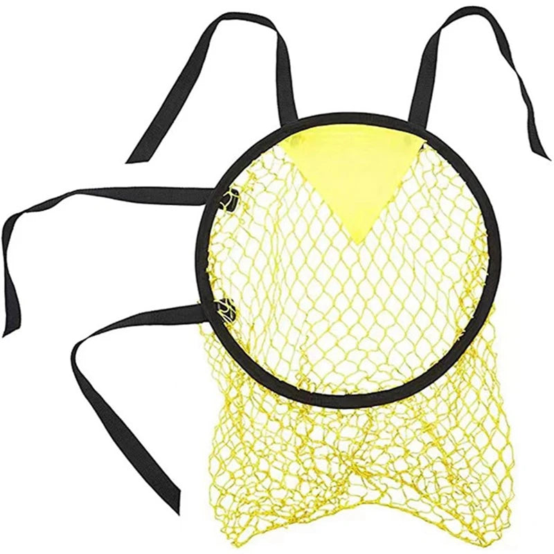 Yellow football target net with black rim and straps for easy goal attachment.