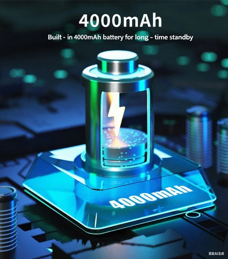 A sleek, glowing digital graphic showcasing the 4000mAh battery capacity for the wireless smart video doorbell.