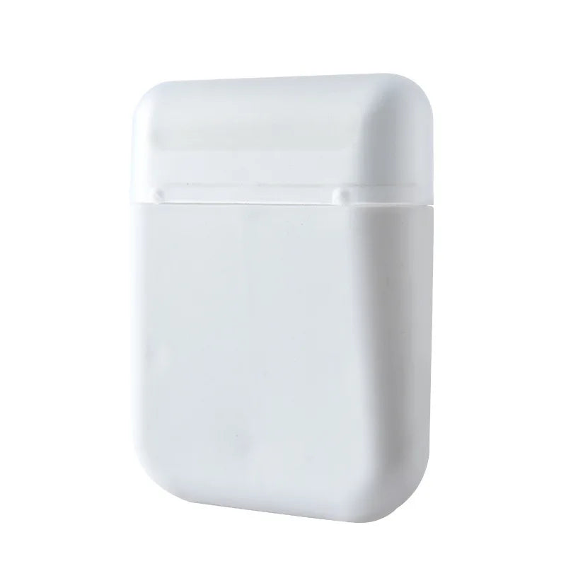 A plain white, rectangular silicone protective case for wireless earbuds with a rounded top and hinged lid.