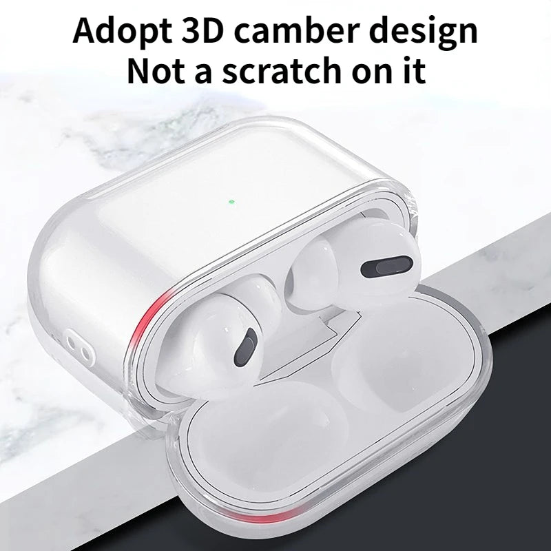 Clear, scratch-resistant protective case for AirPods Pro, featuring a sleek 3D camber design.