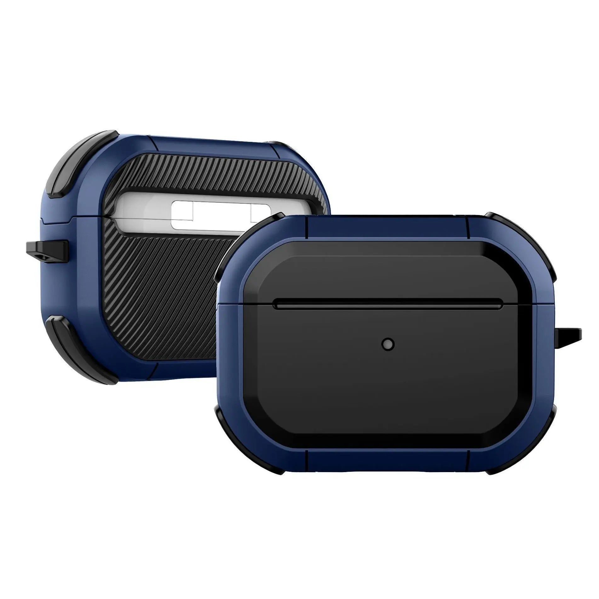 Rugged, navy blue and black carbon-fibre style protective case for Apple AirPods Pro.
