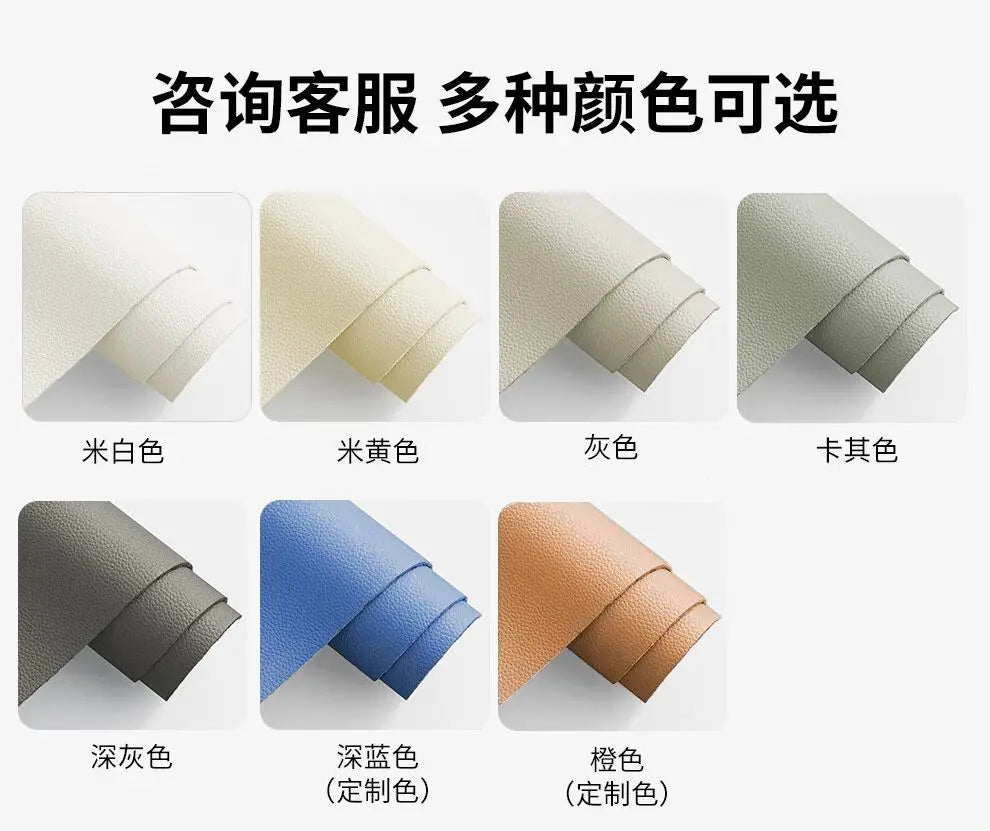 A selection of luxury genuine leather upholstery swatches in various neutral and vibrant colours.