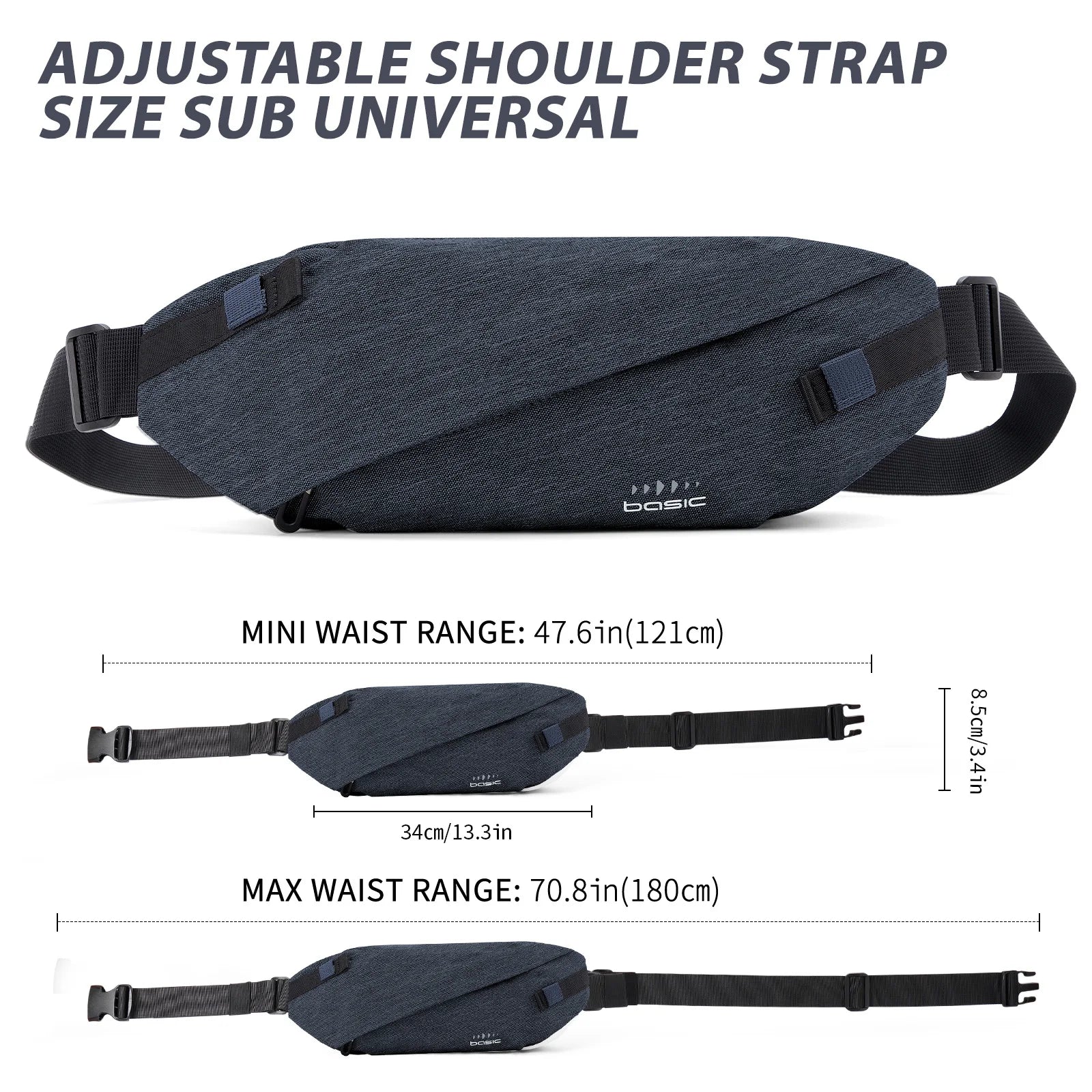 Dark blue anti-theft crossbody sling bag with a sleek, minimalist design and an adjustable strap for a custom fit.