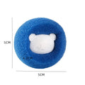 A round blue scrubbing sponge with a white bear-shaped centre, labelled with 5cm dimensions.