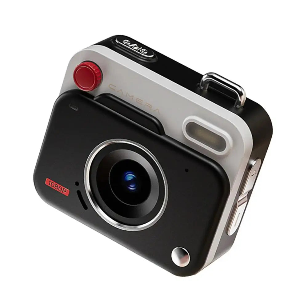 Black and white plastic digital camera with a red shutter button, central lens, and a 1080p label.