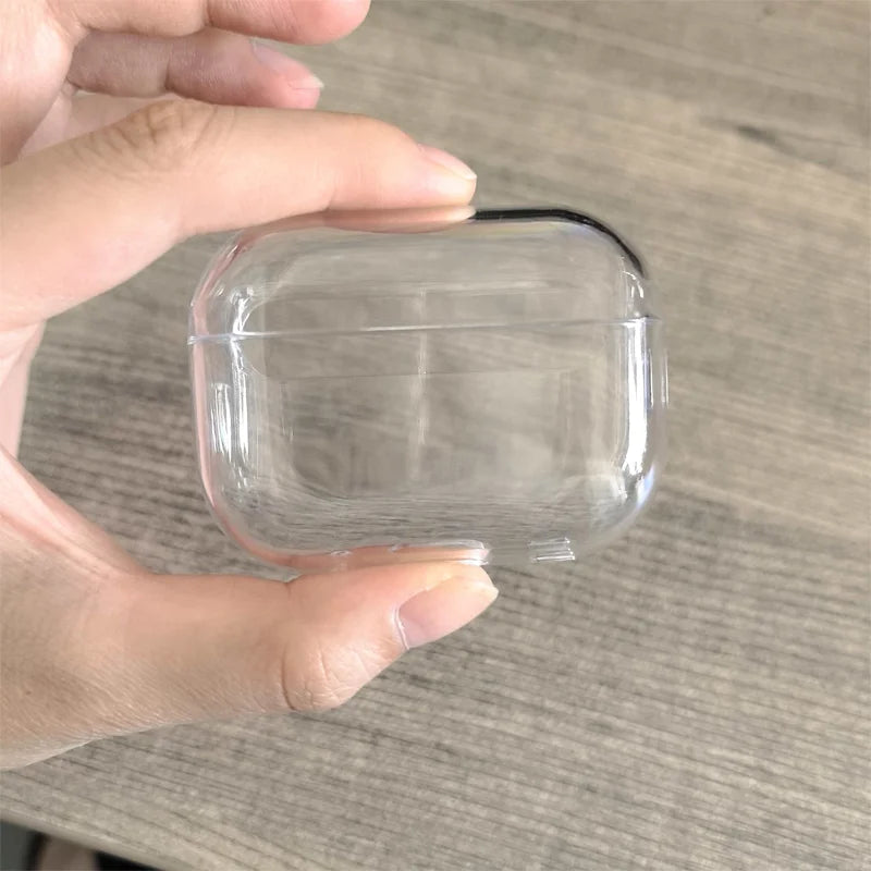 Clear protective case for AirPods Pro held in hand.