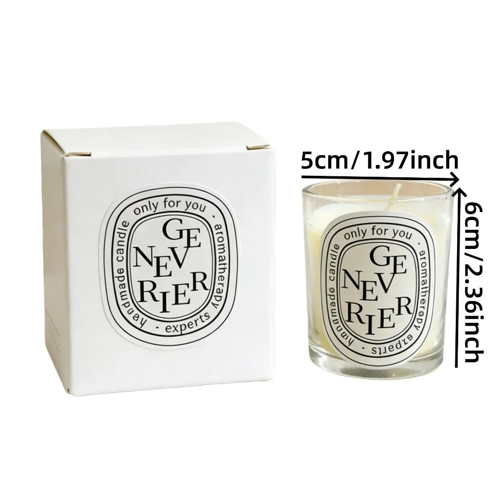 Small scented aromatherapy candle in a glass votive with matching white gift box, measuring 5cm wide by 6cm high.