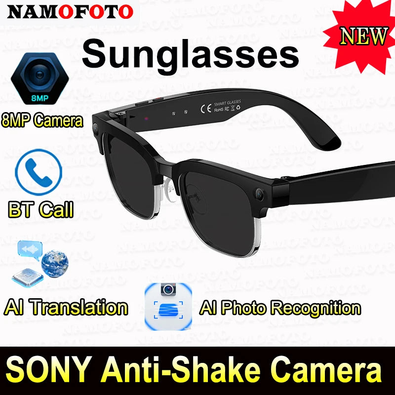 Al Smart Glasses 8MP HD Camera Video Voice Record Translation Photo Recognition WIFI Transmission BT Call Smart Glasses