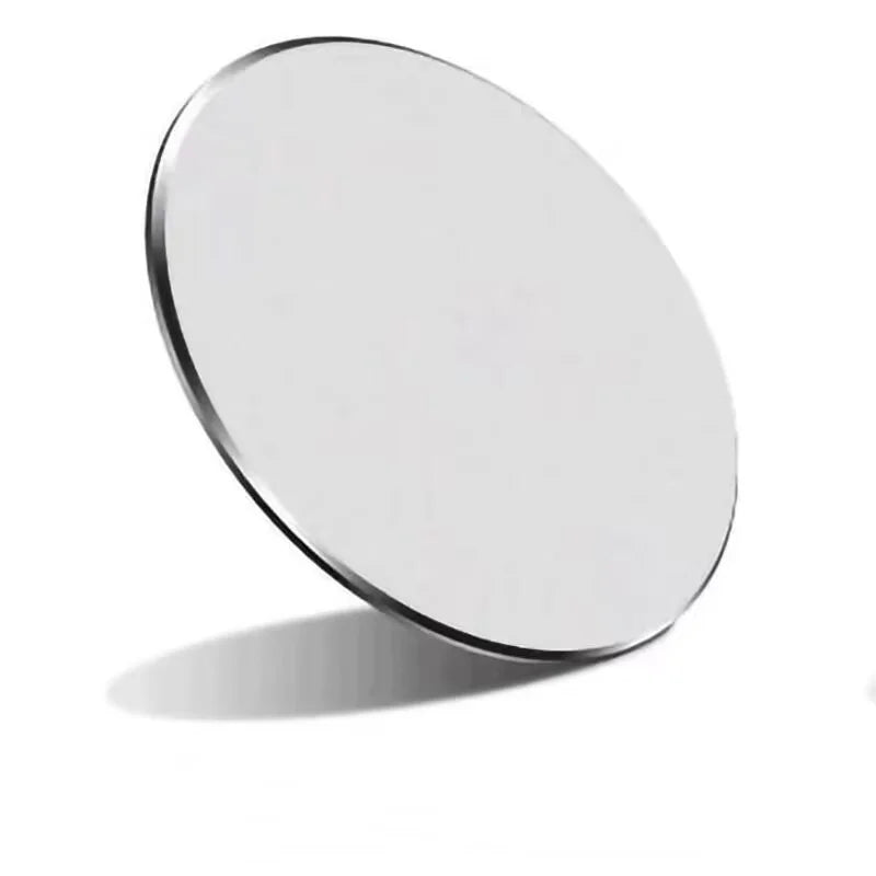 A minimalist, circular silver mirror with a thin metallic frame set against a clean white background.