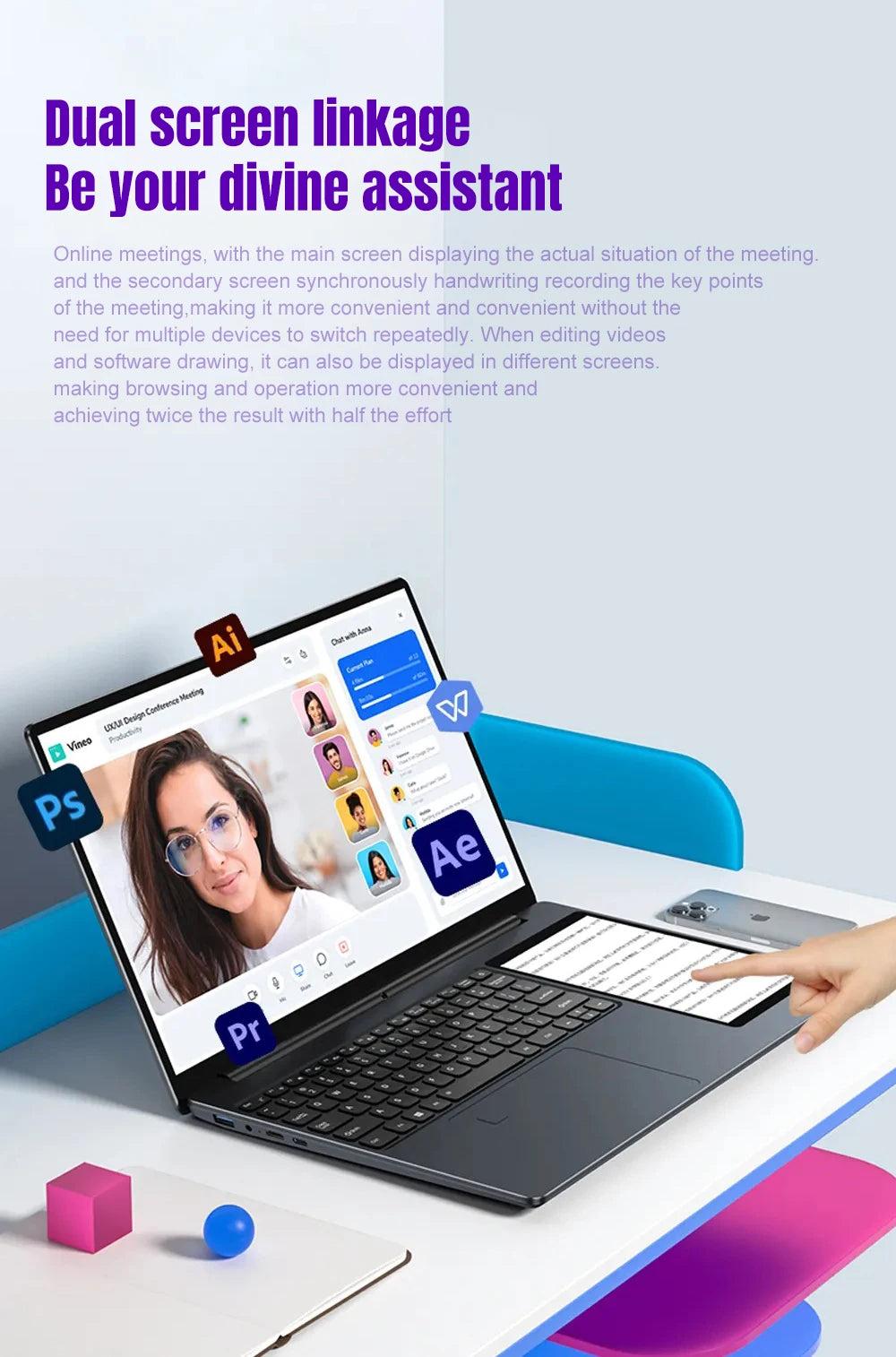 15.6" Touch Screen  Backlit keyboard Windows 11 Notebook Computer Dual Screen Laptop