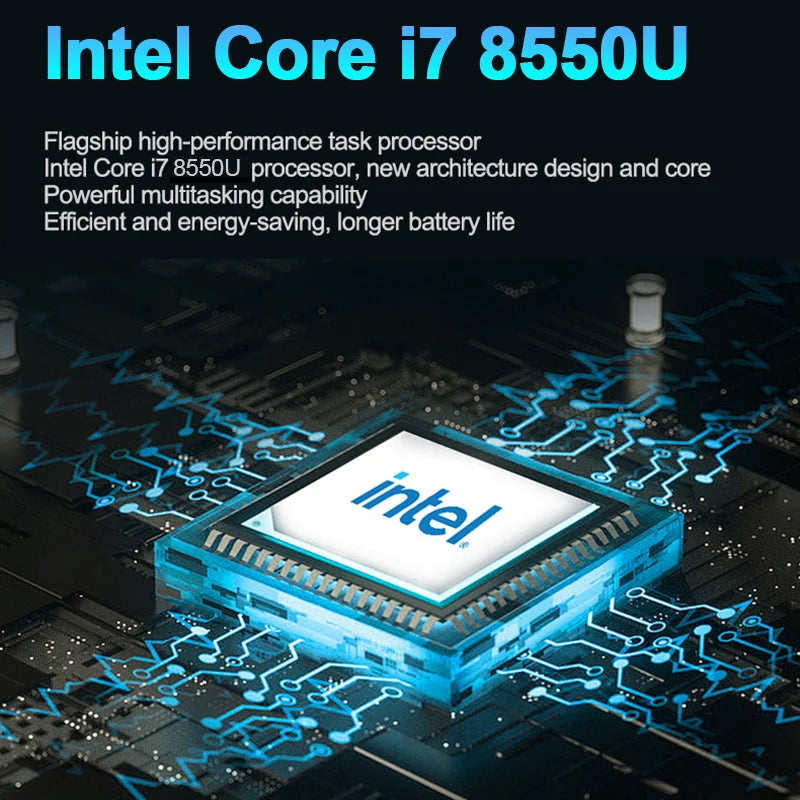 High-performance processor chip illustration with glowing blue circuitry on a black background.