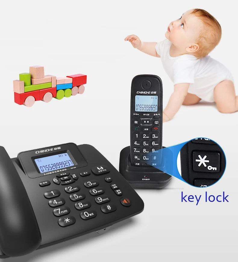 Black corded and cordless telephone set with a backlit display, large keypad, and convenient key lock feature.