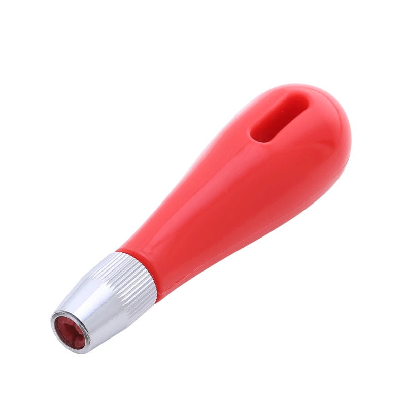 Ergonomic red plastic handle with a silver metal collet chuck for holding small tools or craft blades.