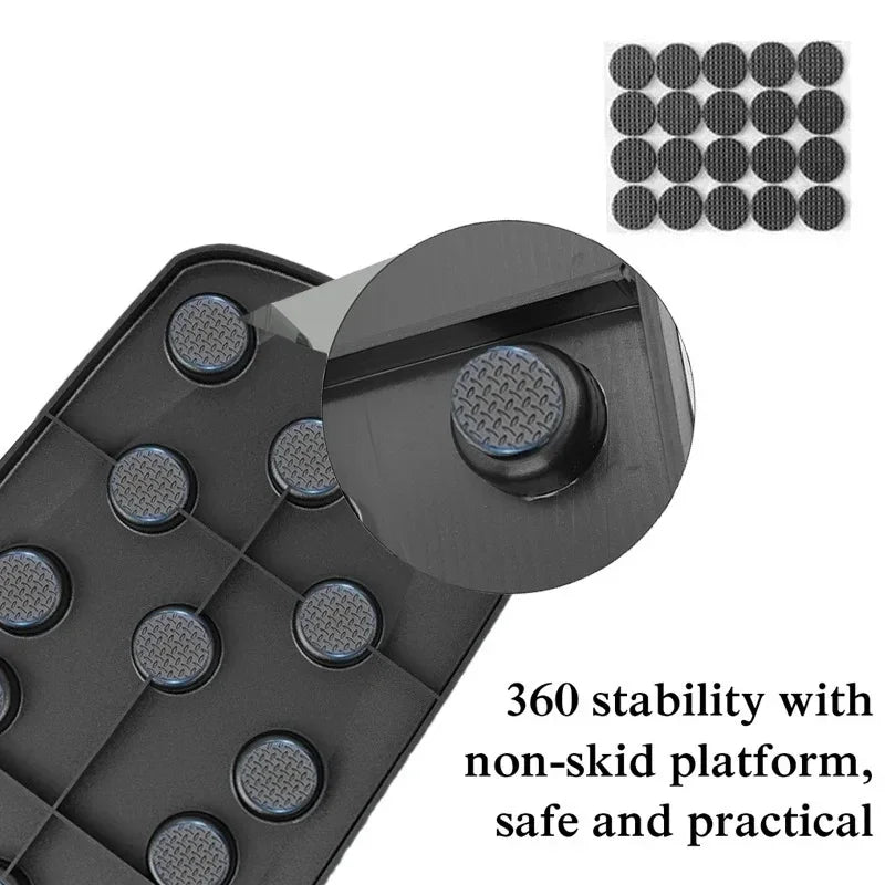 Black multi-function push-up board featuring a non-slip textured surface for stability and safe strength training.