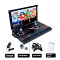 Black two-player arcade game console with large screen, dual joysticks, action buttons, and accessories.