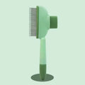 Sage green self-cleaning pet grooming slicker brush with fine metal bristles and a sturdy handle.