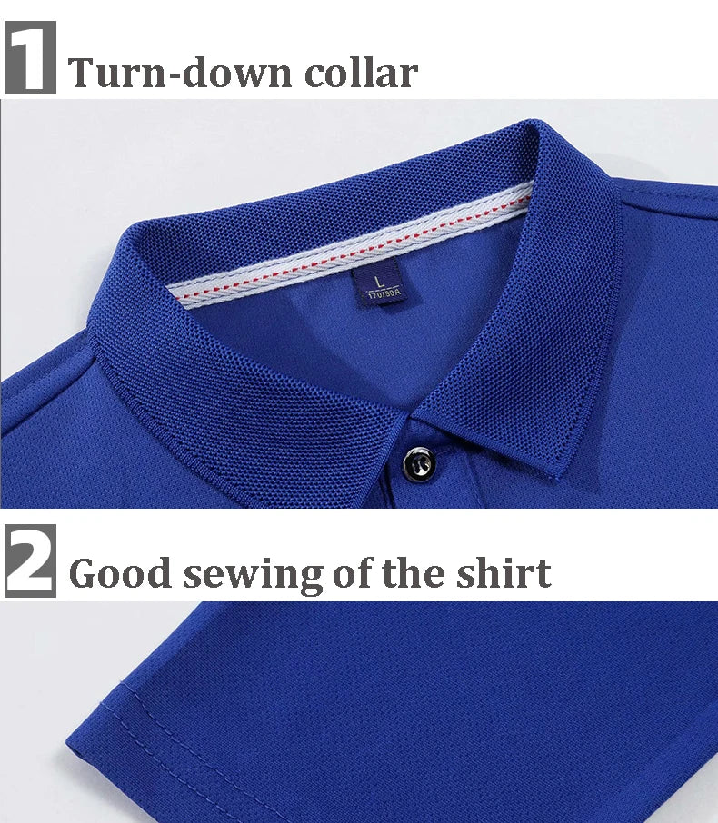 Close-up of a royal blue high-visibility work polo shirt with a ribbed collar and high-quality stitching.