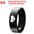 Sleek black smart health tracking ring featuring a white heart and heartbeat pulse icon on the exterior.