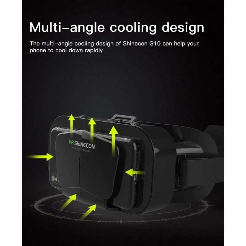Black smartphone VR headset with a multi-angle cooling design for rapid heat dissipation during 3D gaming.