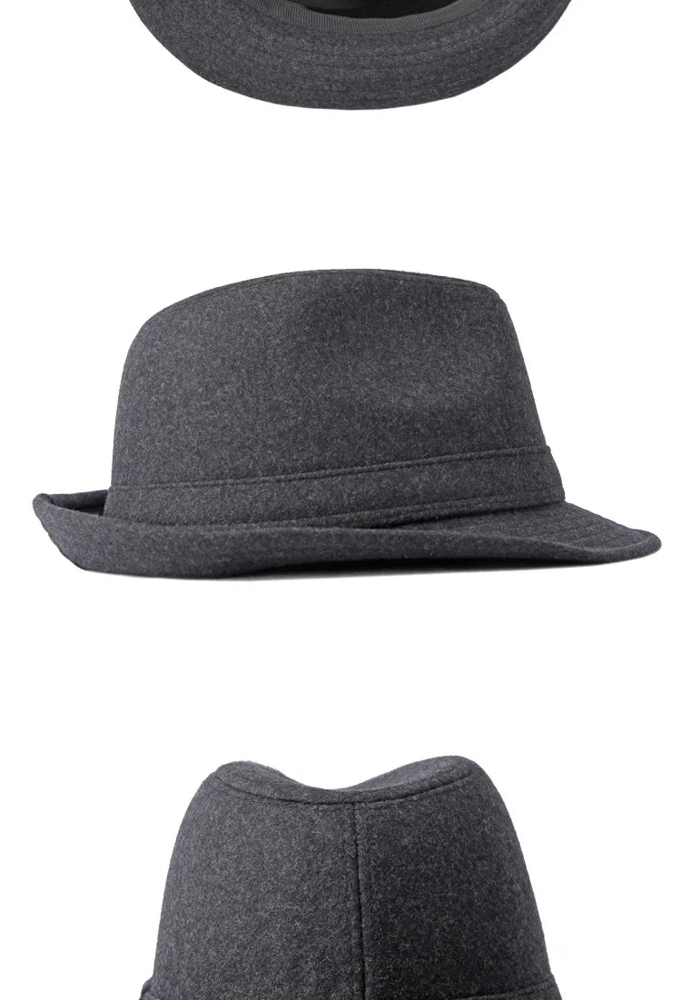 Dark grey retro-style felt fedora hat featuring a classic pinched crown and a turned-up brim.