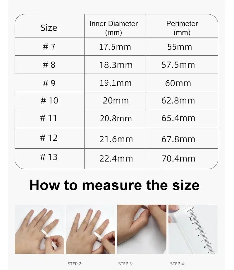 Smart health ring sizing chart showing inner diameter and perimeter measurements, with a guide on how to measure your size.