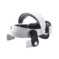 White adjustable VR head strap with black cushioned padding and silver side adjustment hinges.