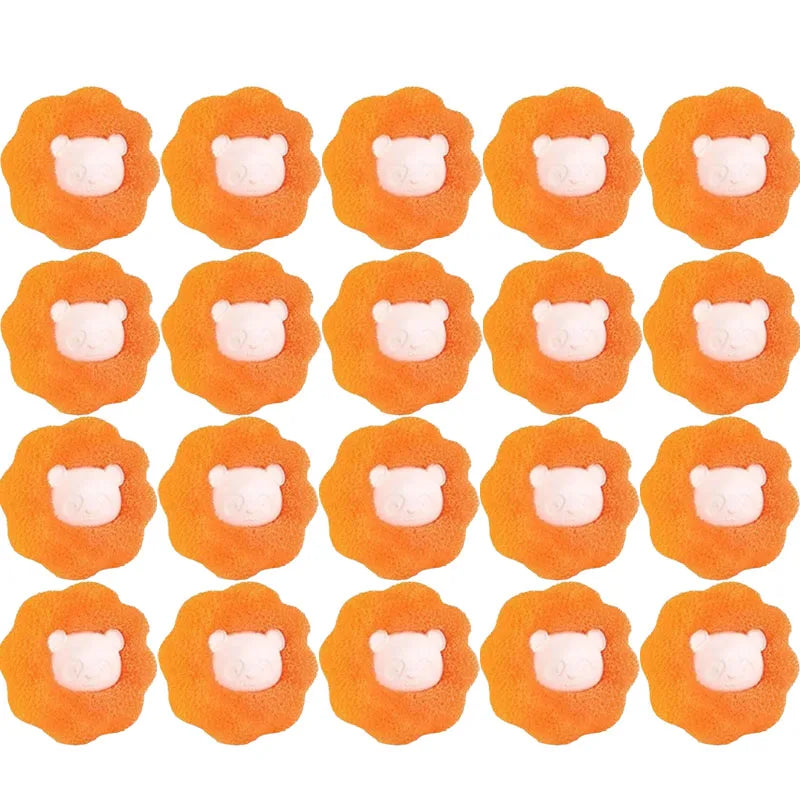A set of 20 orange, flower-shaped exfoliating sponges, each featuring a cute white embossed panda face.