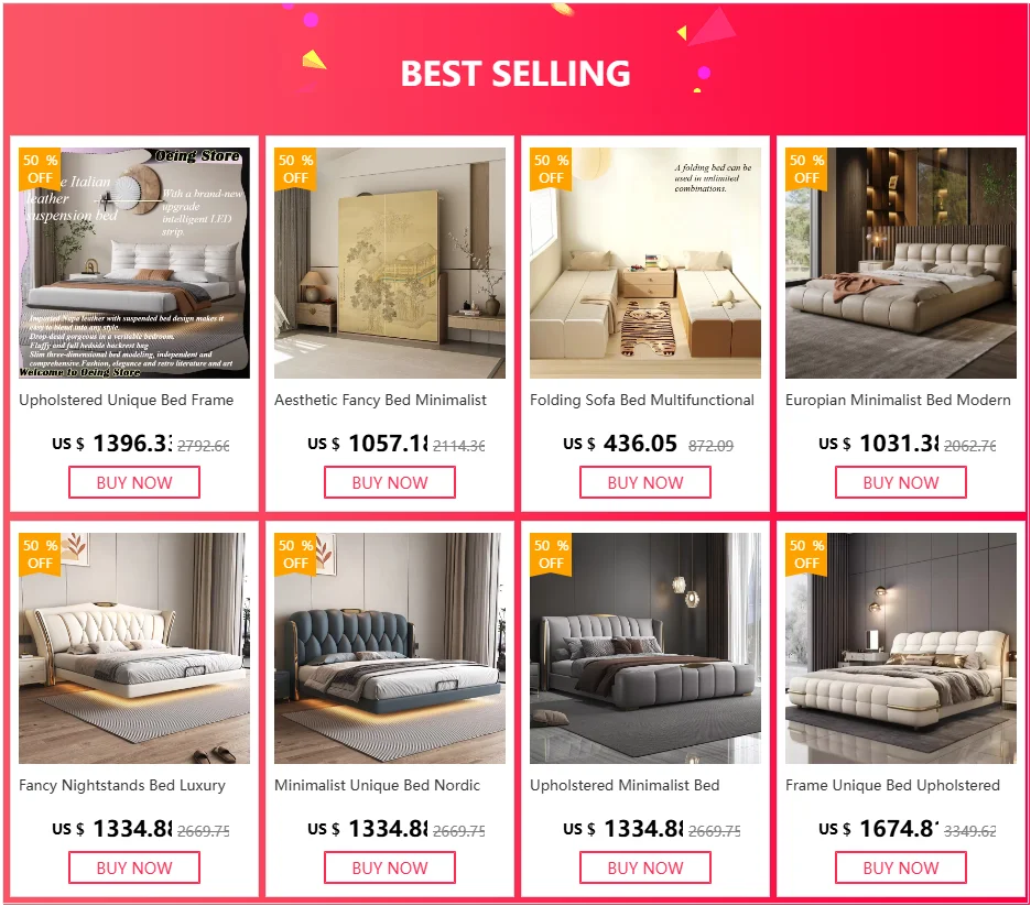 Modern luxury cream upholstered bed with a sleek, low-profile frame and integrated base storage.