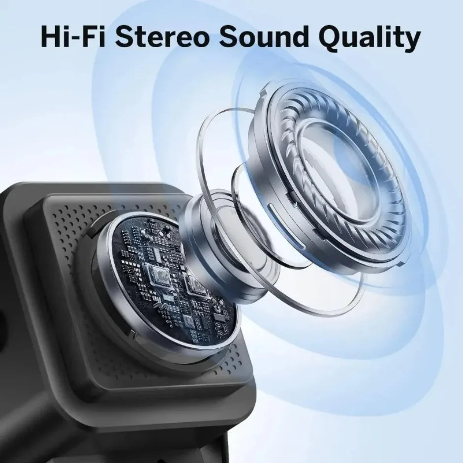 An exploded view of a sleek, black Bluetooth speaker highlighting its internal Hi-Fi speaker driver and circuit board.