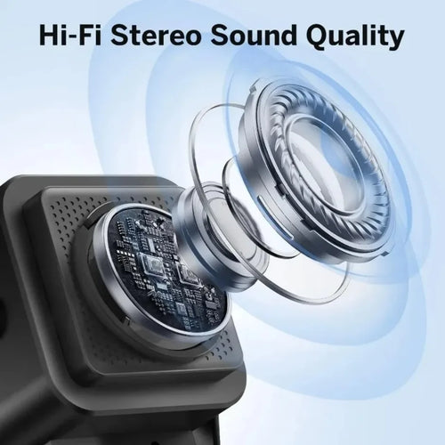 An exploded view of a sleek, black Bluetooth speaker highlighting its internal Hi-Fi speaker driver and circuit board.