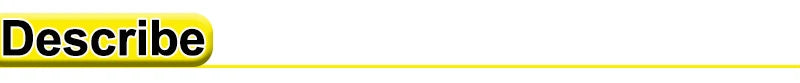 The word "Describe" in black text on a rounded, horizontal yellow button with a yellow line extending to the right.
