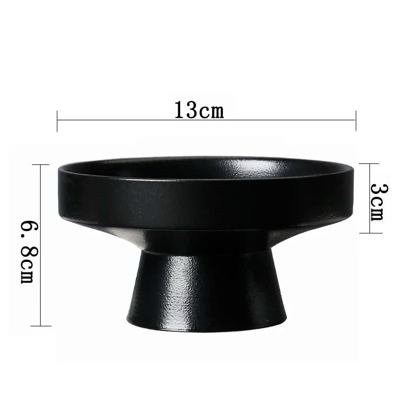 Modern matte black pedestal bowl, 13cm diameter with a wide, flared base, 6.8cm total height.