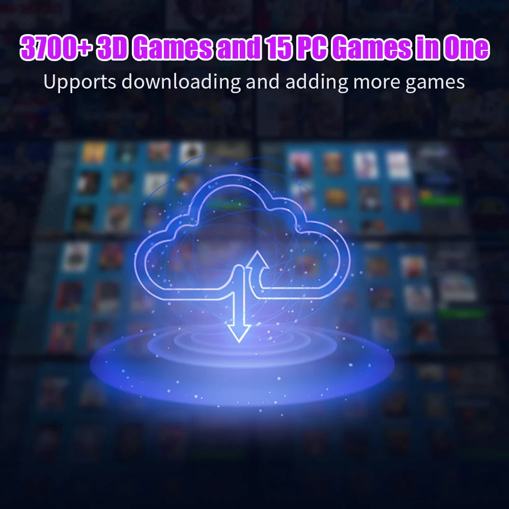 Promotional graphic with blue cloud icon and text offering 3700+ 3D games and download support.