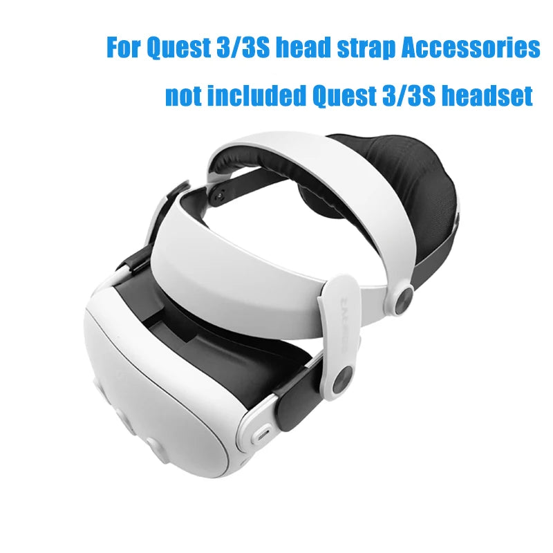 White adjustable halo head strap for VR headset, featuring a padded black cushion for comfort and secure fit.