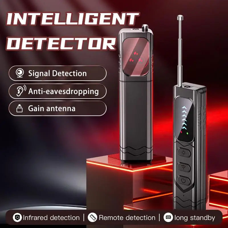 Two black metal electronic signal detectors with telescopic antennas, indicator lights, and control buttons.