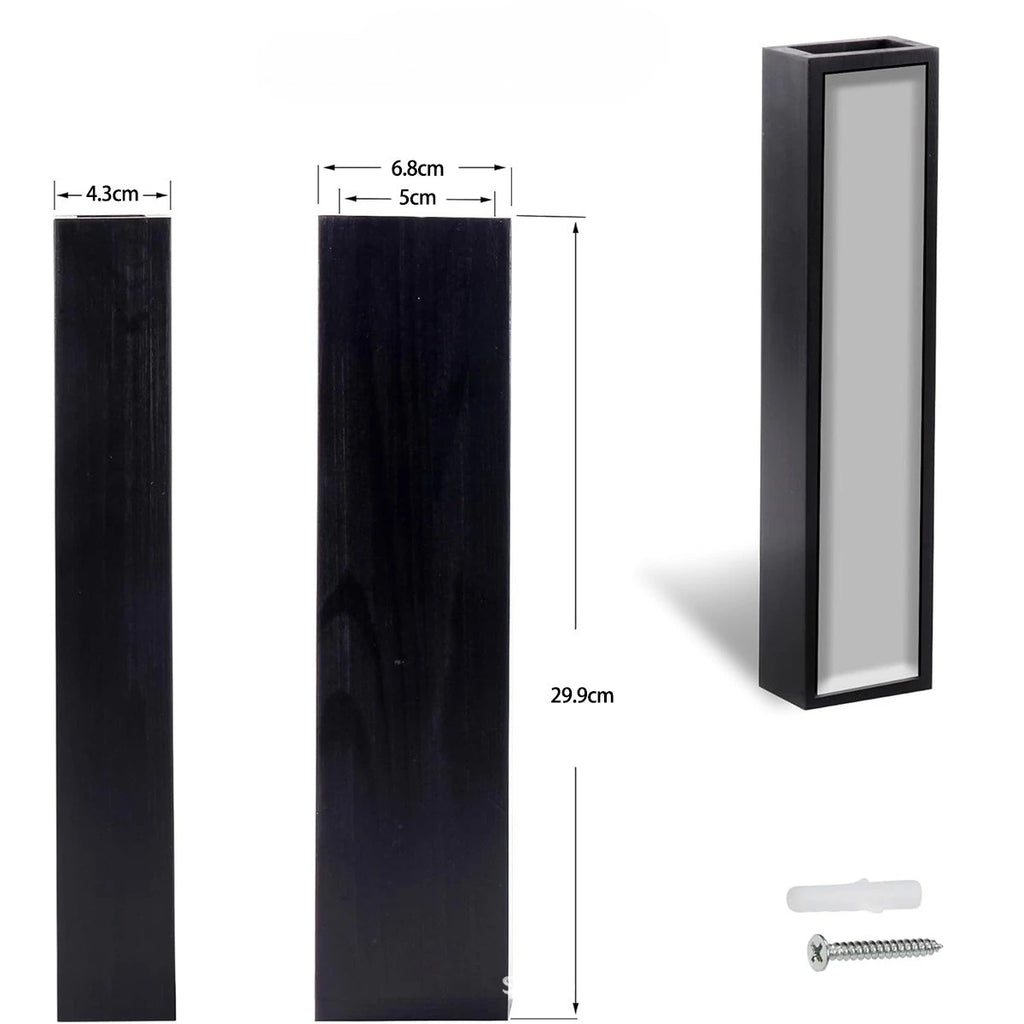 Tall, black rustic wooden wall-mounted vase with minimalist rectangular design and included mounting hardware.