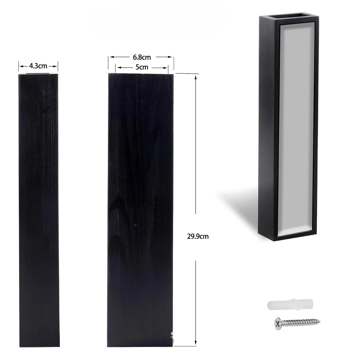 Tall, black rustic wooden wall-mounted vase with minimalist rectangular design and included mounting hardware.