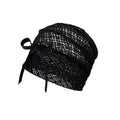 Elegant black crochet-knit beanie hat featuring a delicate side ribbon bow.