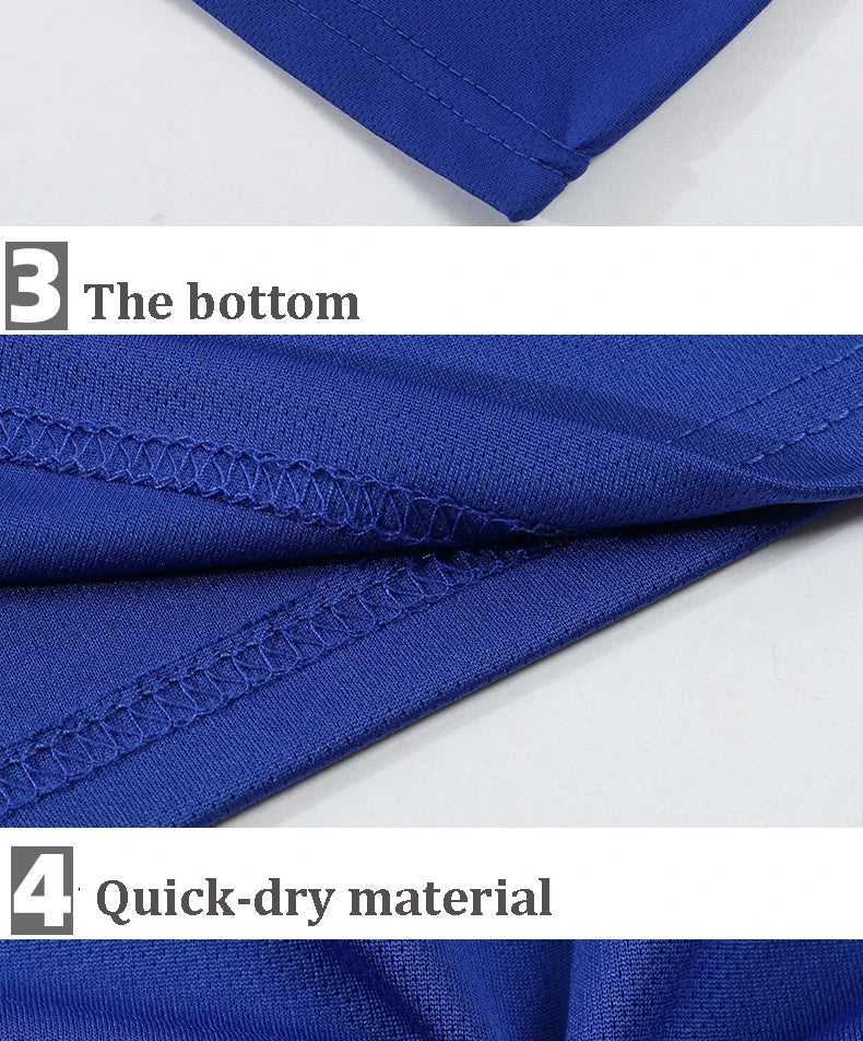 Close-up of a royal blue high-visibility work polo shirt showing the stitched hem and durable, quick-dry fabric.