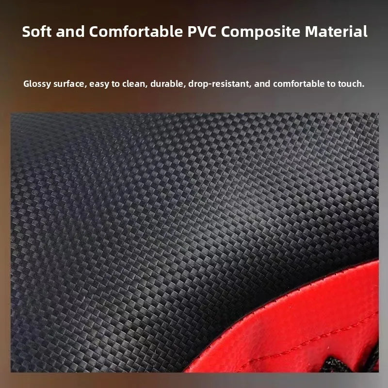 Close-up of a durable black carbon-fibre textured Bulgarian training bag with red panel detailing.