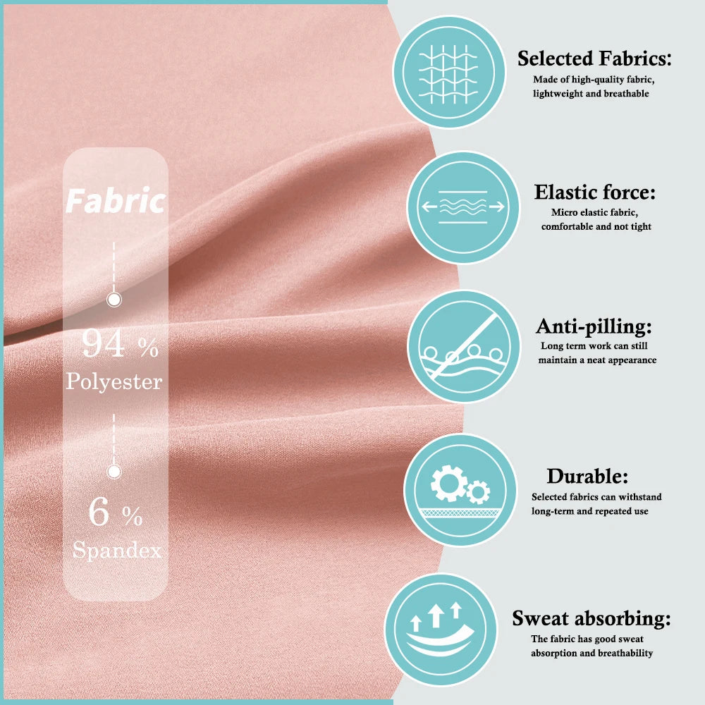 Close-up of soft pink medical scrub fabric, highlighting breathable, durable, stretchable, and sweat-absorbing properties.