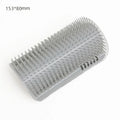 Grey rectangular pet self-grooming wall brush with flexible silicone bristles, measuring 153x80mm.