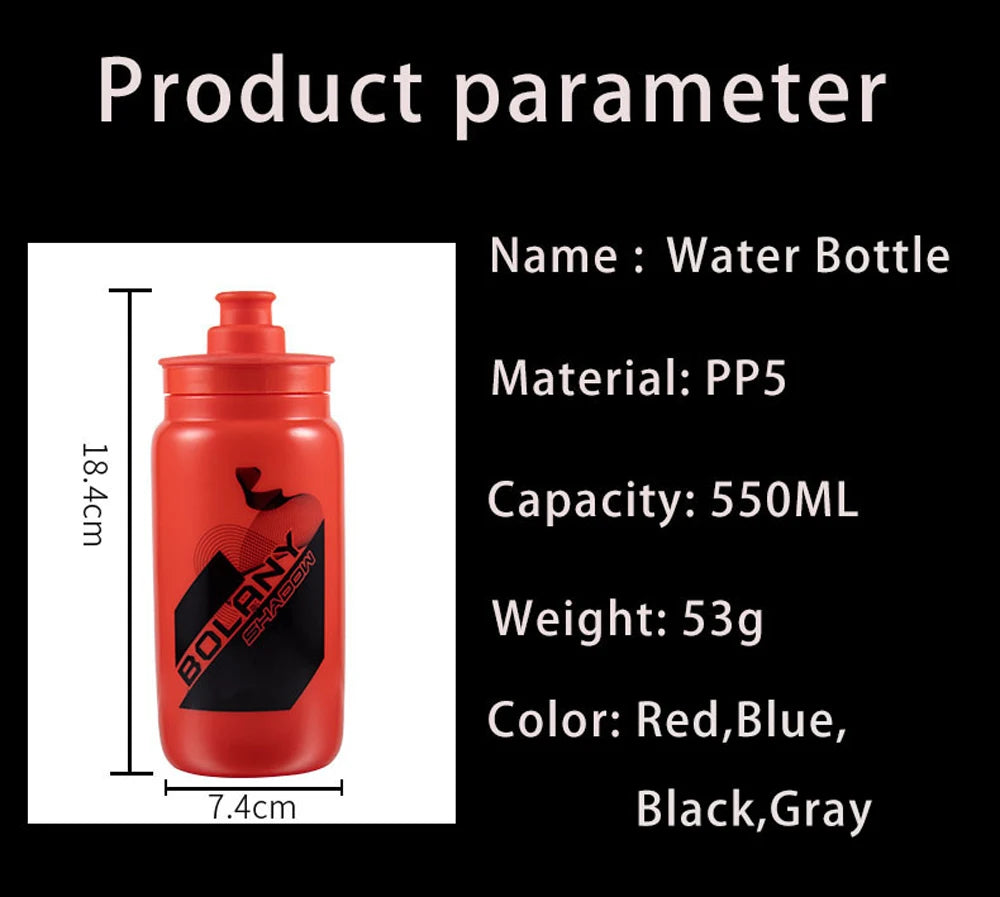 Red 550ml Bolany sports water bottle with pull-cap, 18.4cm height, and black brand logo on the side.