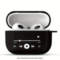 Black silicone case for AirPods 3, featuring a white music player interface print.