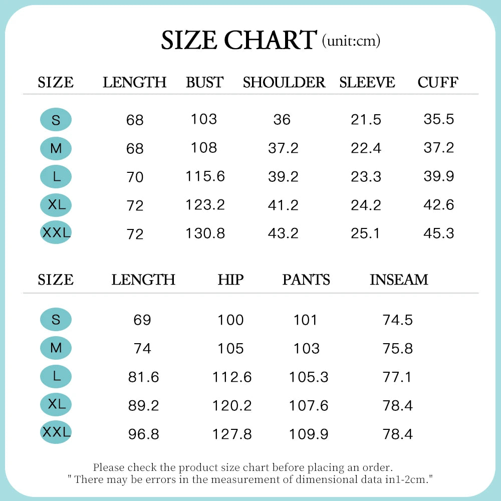 Size chart for professional medical scrub set, listing measurements in cm for sizes S to XXL.