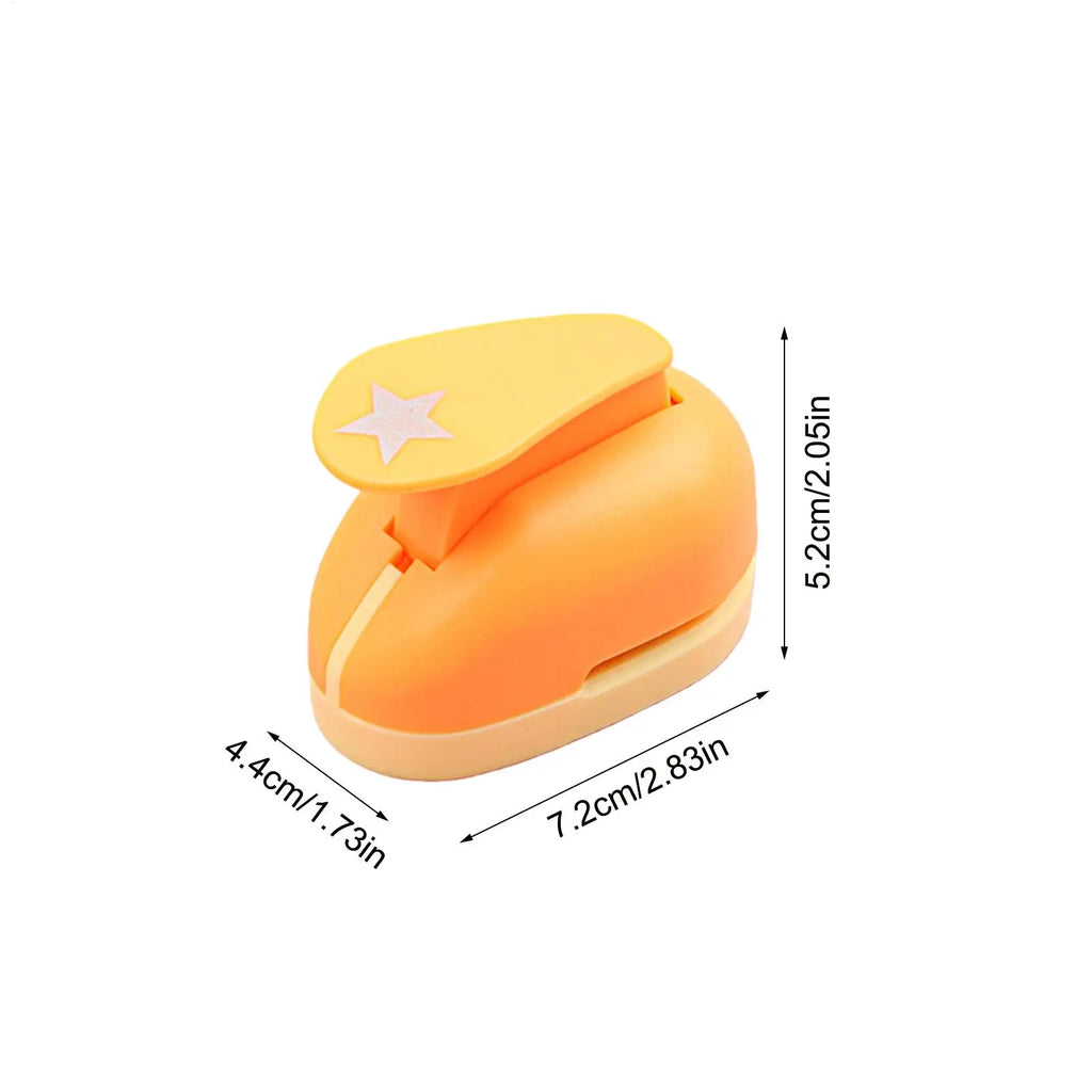 Yellow star-shaped craft paper punch with dimensions shown.