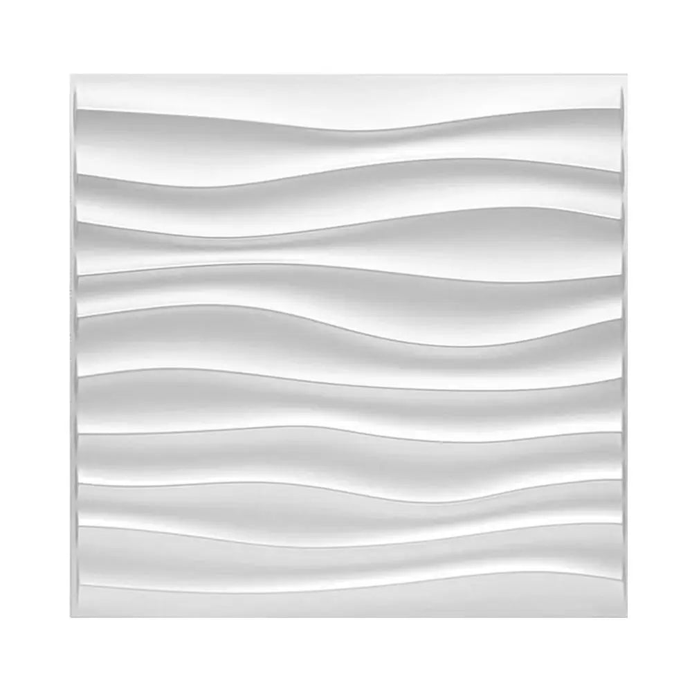 Square white 3D wall panel with a modern, smooth horizontal wave design. Waterproof and decorative.